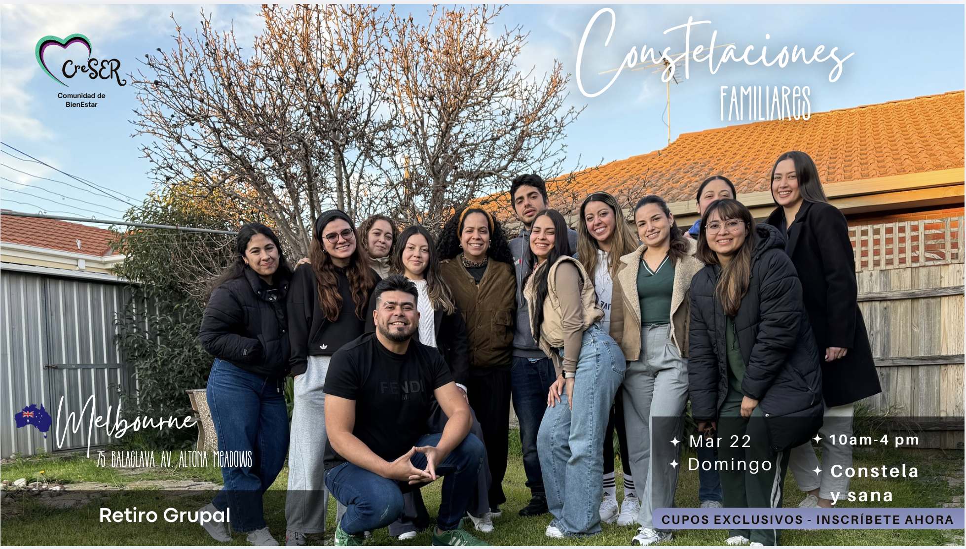 ✨ Melbourne – Retiro Grupal Orígenes 🌿 Constelaciones Familiares 🌳 – Módulo Migración y Linaje Femenino 💜❤️